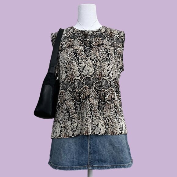 earth tone snake print vintage 90s ribbed sleeveless top - Picture 1 of 7